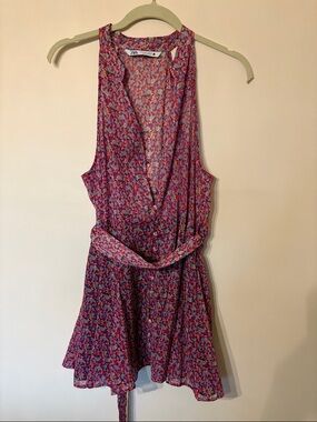 Zara Multicolor Pink Floral Sleeveless Mini Dress